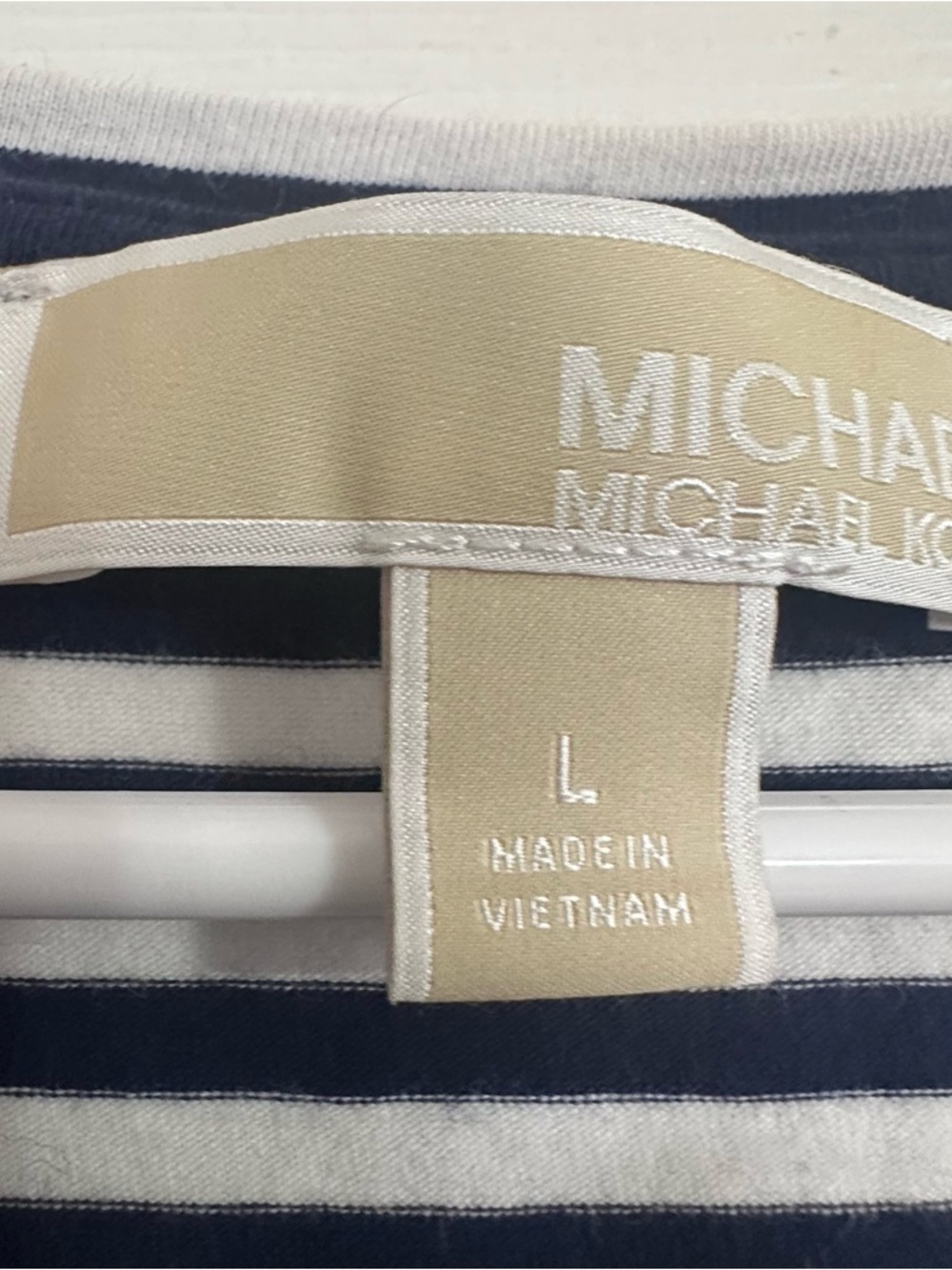 Michael Michael Kors Striped Dress L  Navy White Zip Shoulder Nautical Stretch - Picture 4 of 7